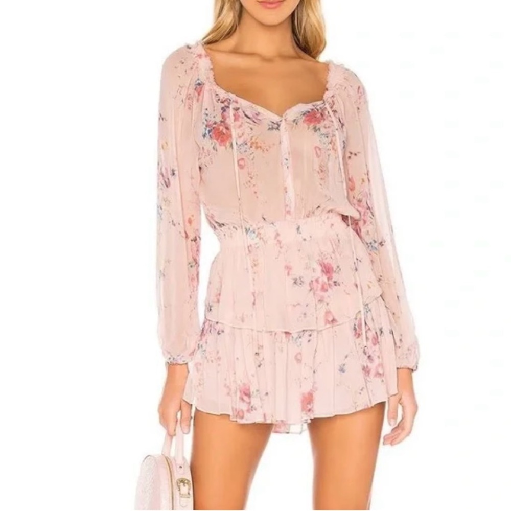 LoveShackFancy Silk Popover Mini Dress floral coquette girl, boho chic large